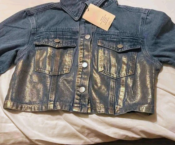 cropped jeans jacket blauw metallic