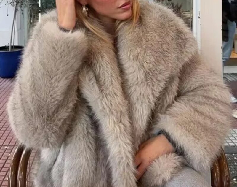 faux fur jas beige zandkleur