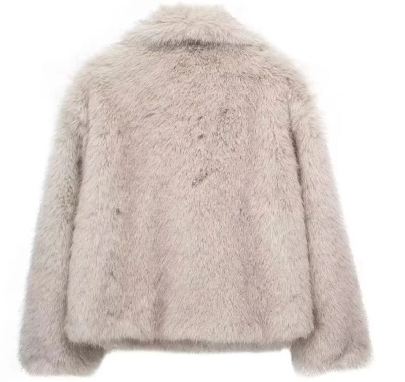 faux fur jas beige zandkleur achterzijde