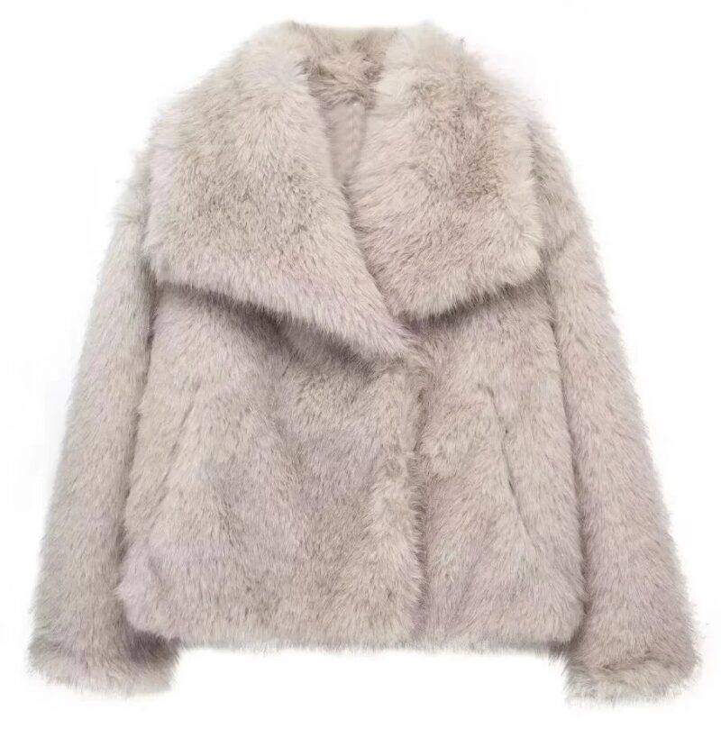 faux fur jas beige zandkleur voorzijde